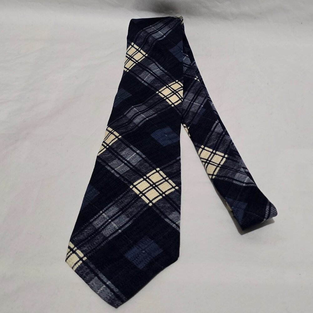 Ferre Made in Italy 100% Silk Plaid Necktie - Blue White